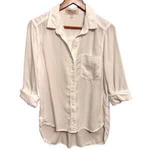 Cloth & Stone White Button Down Shirt Small Lightweight Roll Tab Long Sleeve